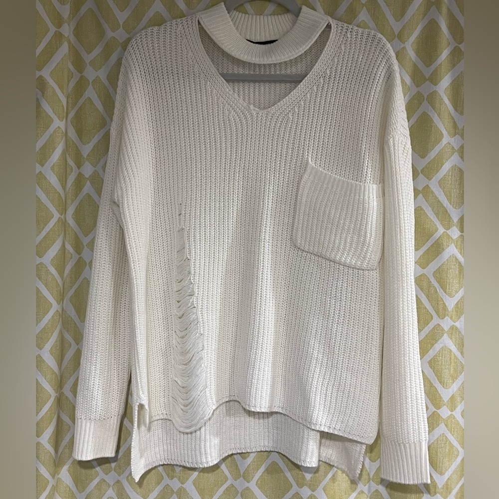 White distressed sweater